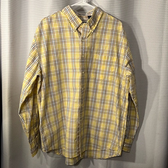 Izod Other - IZOD Men’s Button Down Collared Long Sleeve Sz XL Yellow & Tan Plaid Shirt
